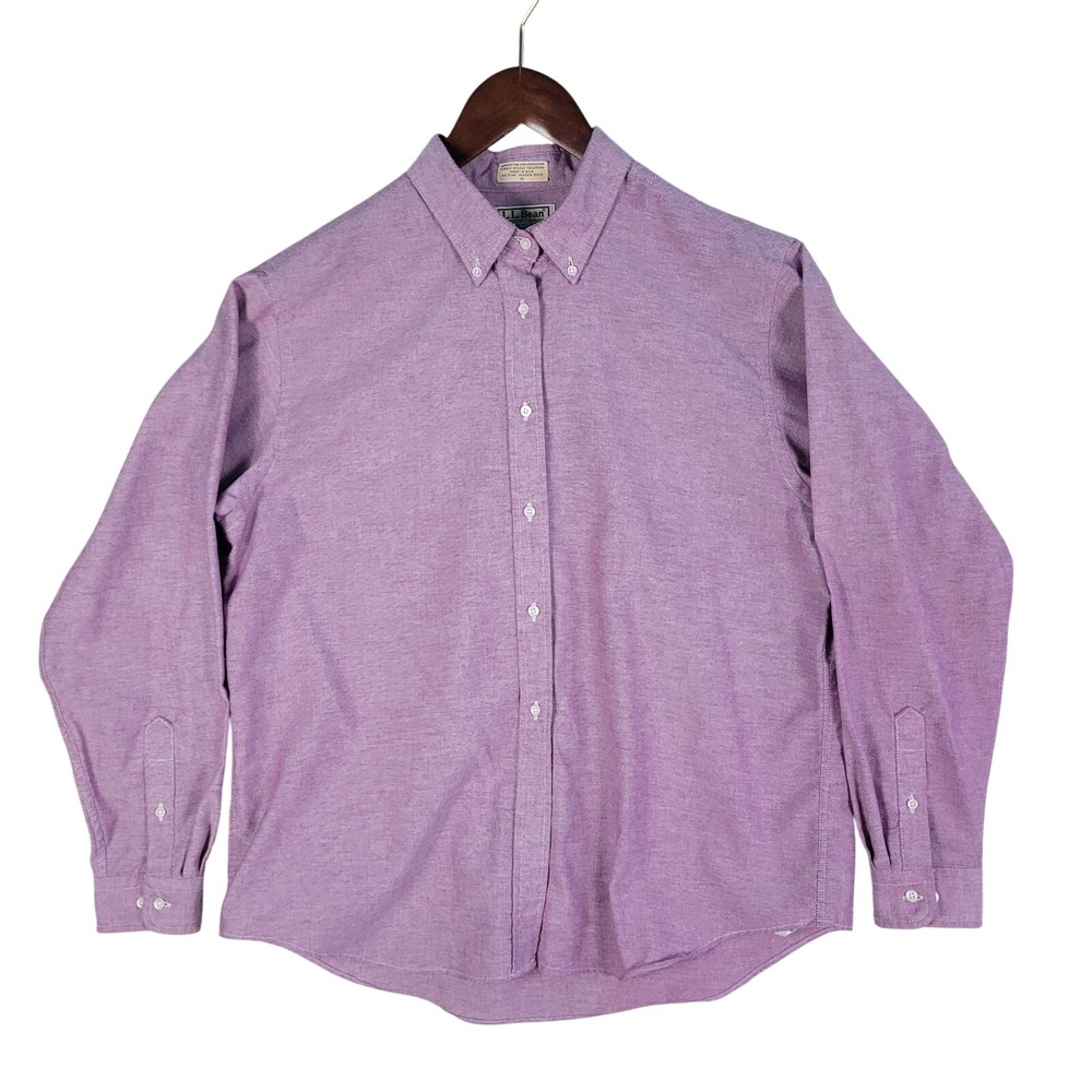 Vintage LL Bean Shirt Men's 16 Purple Gingham Button-Down Long Sleeve MADE‎ USA